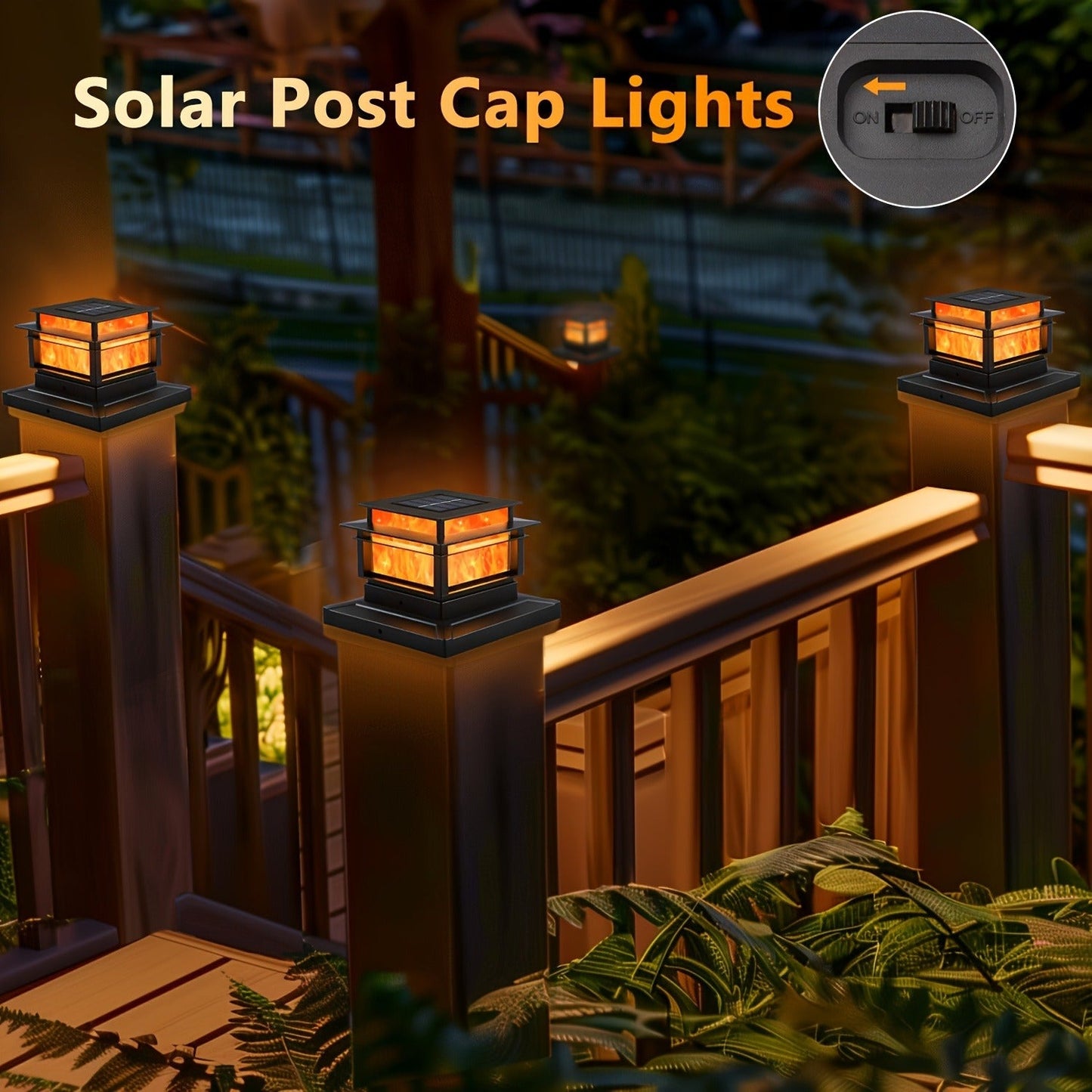 Six-Pack Solar Fence Post Cap Light Set for 4 x 4, 5 x 5 or 6 x 6 Posts with Amber Illumination