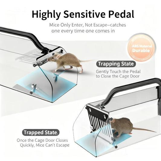 Humane Mouse Trap Live Catch - Fully Automatic Transparent Continuous Capture No-Kill Rodent Trap for Indoor Home, Kitchen, Garage & Outdoor Use