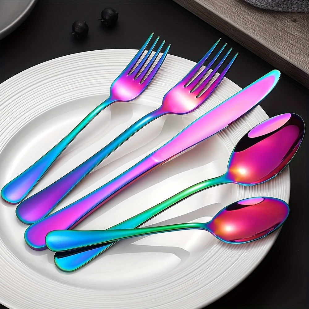 60-Piece Rainbow Flatware Set with Five Utensil Forms in Twelve-Piece Rows for Complete Table Settings