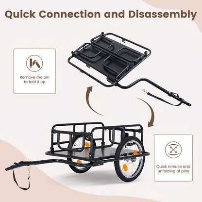 Foldable Bike Cargo Trailer, Bicycle Wagon Cart 176 Lbs Capacity, 16" Wheels, Reinforced Steel