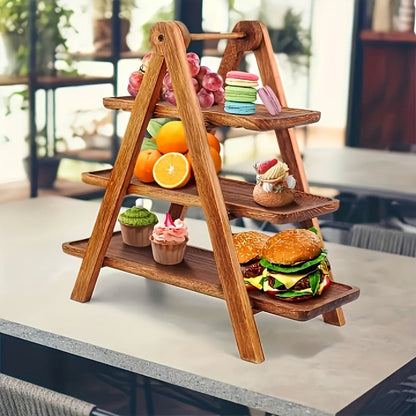 Cake Stand 3 Tier Wooden Serving Tray Farmhouse Dessert Display Cupcake Tower Bread Basket Collapsible Tiered Platter for Wedding Party Charcuterie