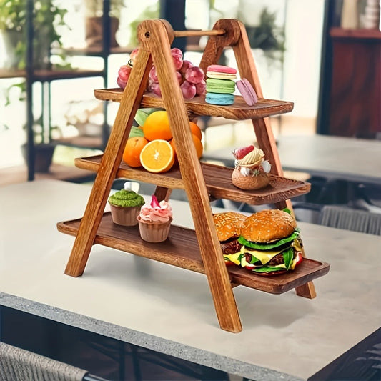 Cake Stand 3 Tier Wooden Serving Tray Farmhouse Dessert Display Cupcake Tower Bread Basket Collapsible Tiered Platter for Wedding Party Charcuterie