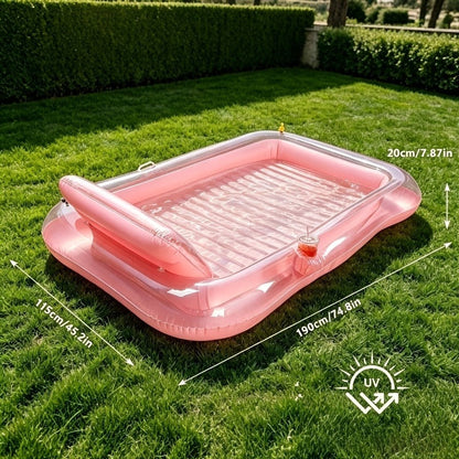 Pool Float Tanning Lounger, 74.8 x 45.2 Inches with Sprinkler Rim, Pillow, Cup Holder and Repair Patches