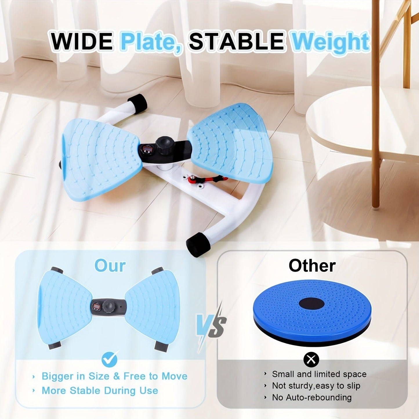 Fitness Equipment Waist Twist Stepper with Resistance Tubes, 360-Degree Pedal Motion and Three Options