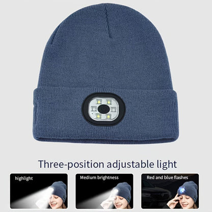 LED Knit Beanie with USB Rechargeable Lights – Light-Up Acrylic Knit Hat for Running, Hiking & Outdoor Activities, Stretchy Unisex Winter Beanie with Built-In LED Headlamp, Lightweight & Warm