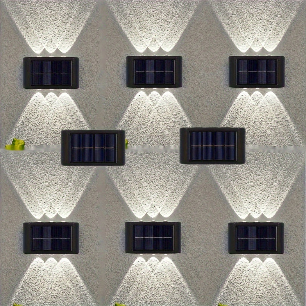 Eight-Pack Solar Wall Lights with Six LEDs Each, Up-and-Down Beams and Warm or White Light Options