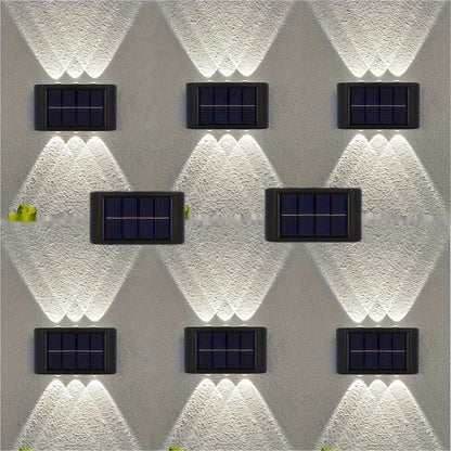 Eight-Pack Solar Wall Lights with Six LEDs Each, Up-and-Down Beams and Warm or White Light Options