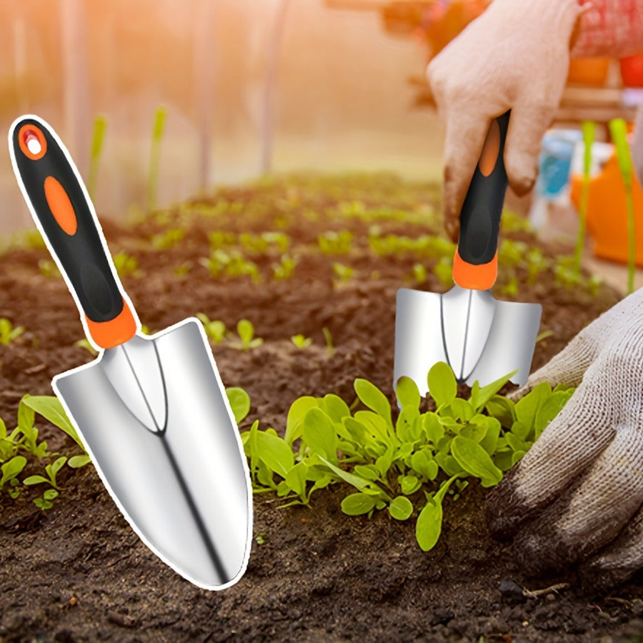 Garden Tool Set 10-Piece | Heavy Duty Stainless Steel Trowel Pruner Rake Weeder with Tote Bag | Ergonomic Non-Slip Grip Gardening Kit Gift for Women Men