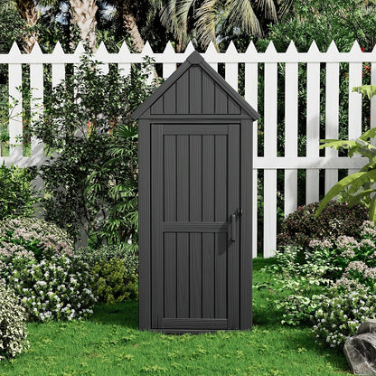 Tall Resin Outdoor Storage Shed with Sloped Roof, Lock-Ready Door and Interior Hooks in Black or Brown