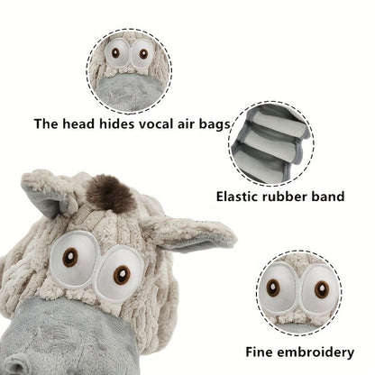 Dog Toy Stretch Donkey Plush Squeaker with Elastic Body, Textured Surface and Rope Ends in Gray White