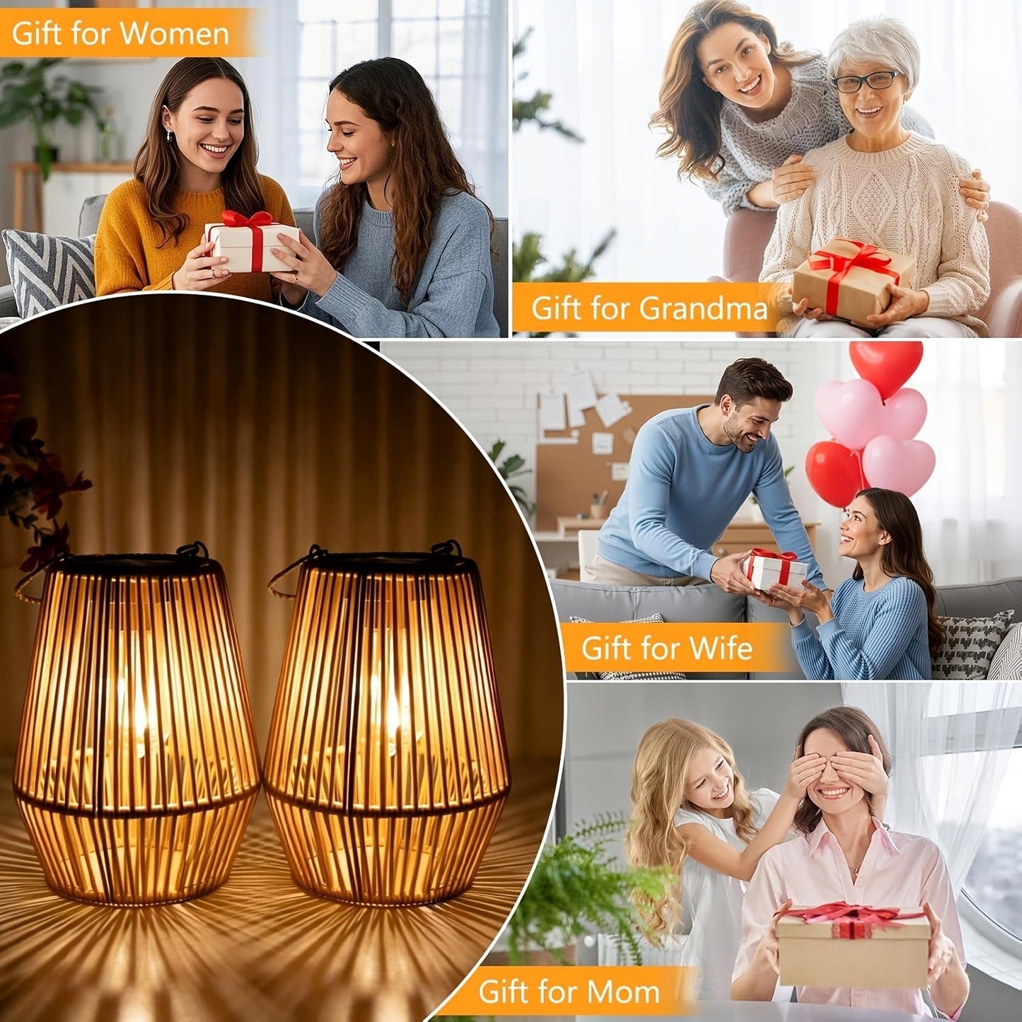 Solar Outdoor Lights Bohemian Bamboo Hanging Lanterns, Warm White, 1/2/4 Piece Sets for Patio Decor