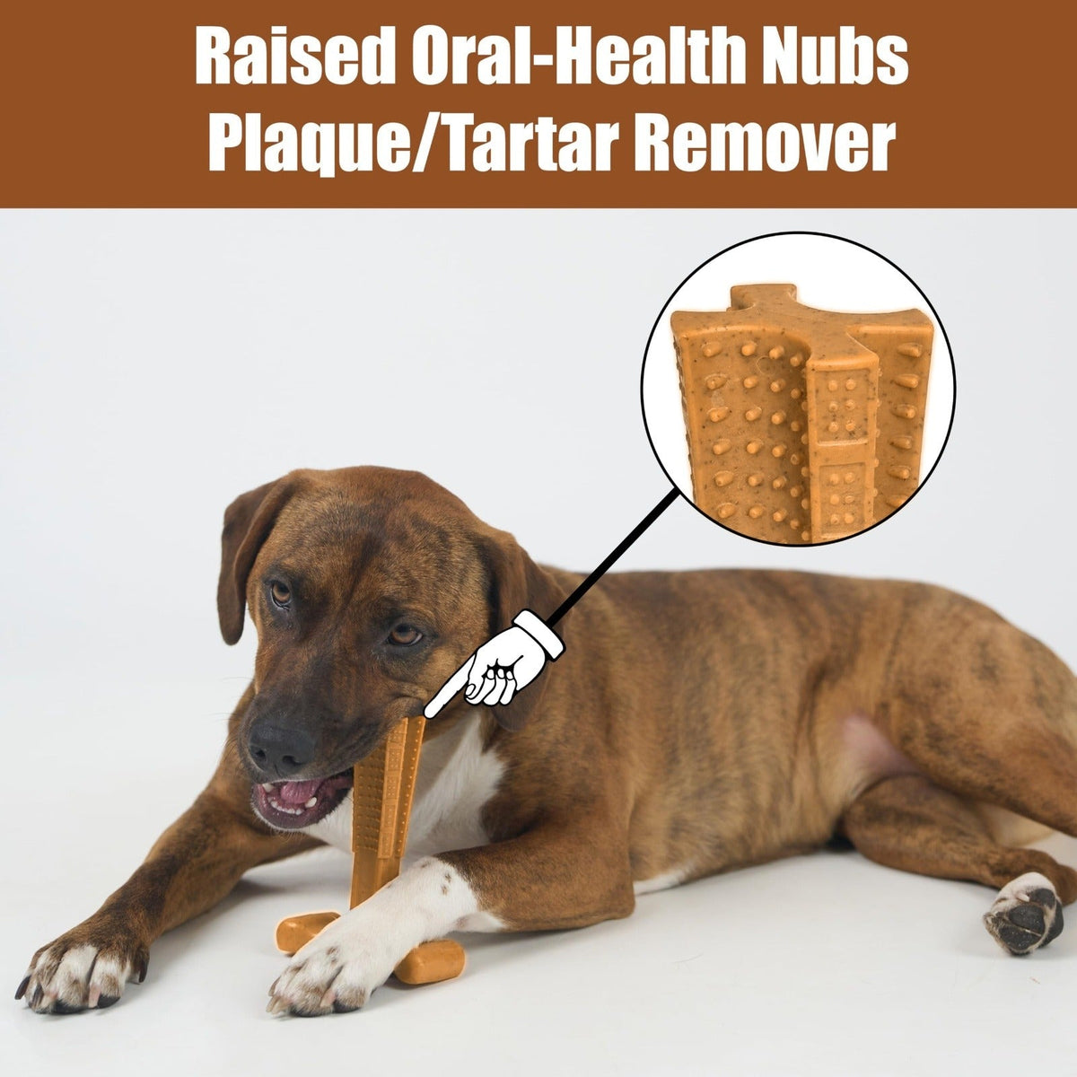 T-Shaped Textured Dog Chew Toy in Brown with Raised Nubs and Approx. 7.28 x 5.59-Inch Size