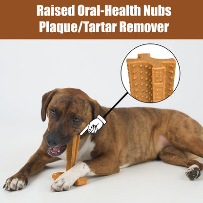 T-Shaped Textured Dog Chew Toy in Brown with Raised Nubs and Approx. 7.28 x 5.59-Inch Size