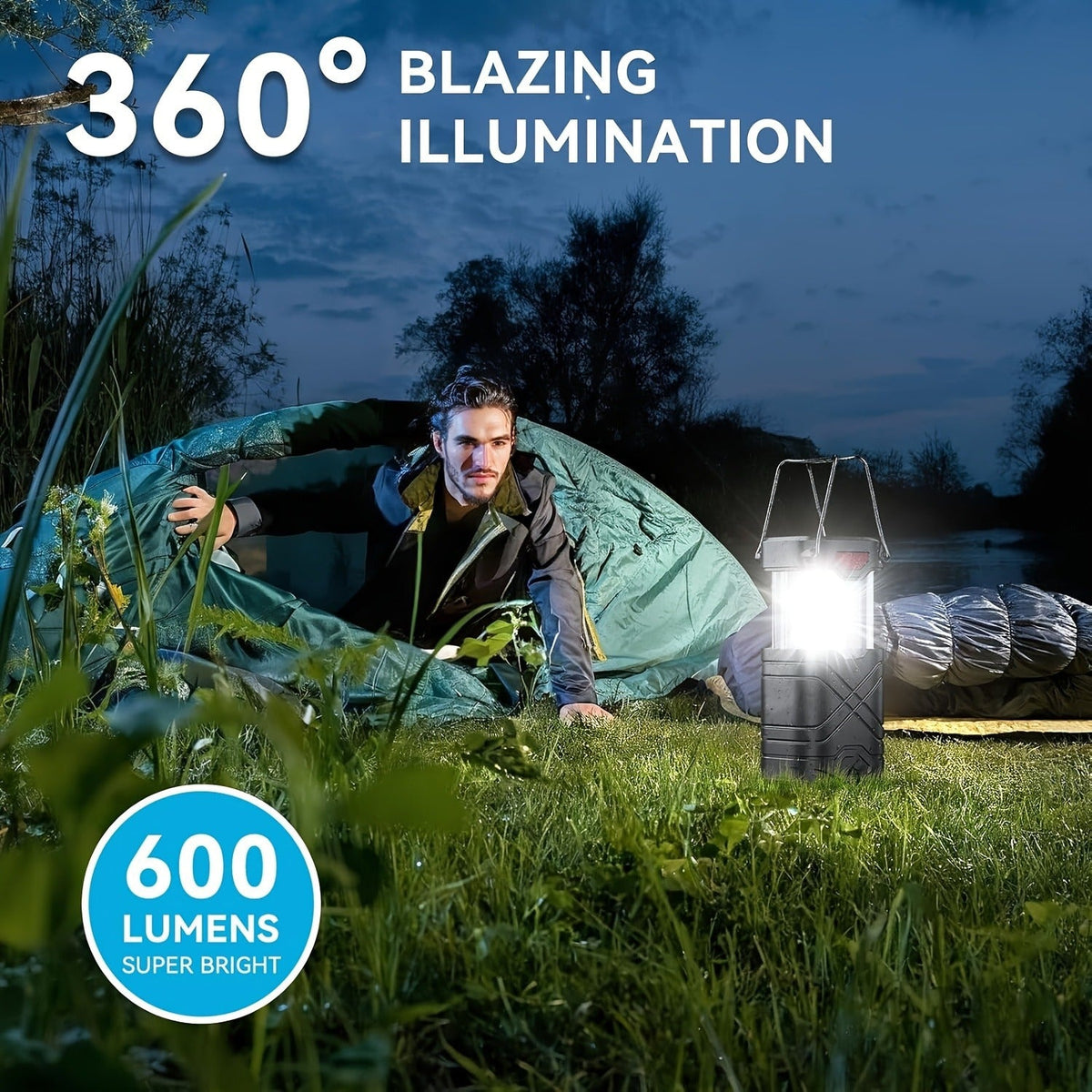Collapsible Camping Lantern in Four- or Eight-Piece Packs with Solar Panel, USB Charging and Three Power Methods