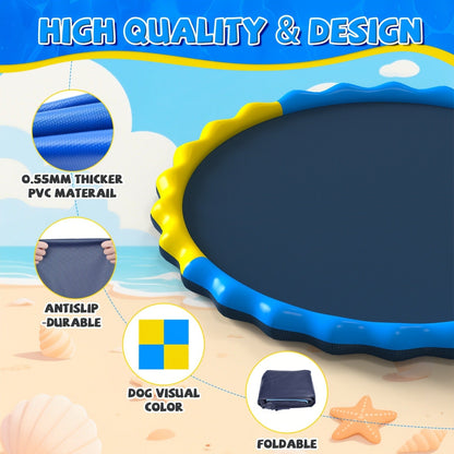 Splash Pad Sprinkler for Kids – Extra Large Inflatable Wading Pool Outdoor Water Play Mat Toy for Toddlers & Children Ages 3+, Thickened Non-Slip