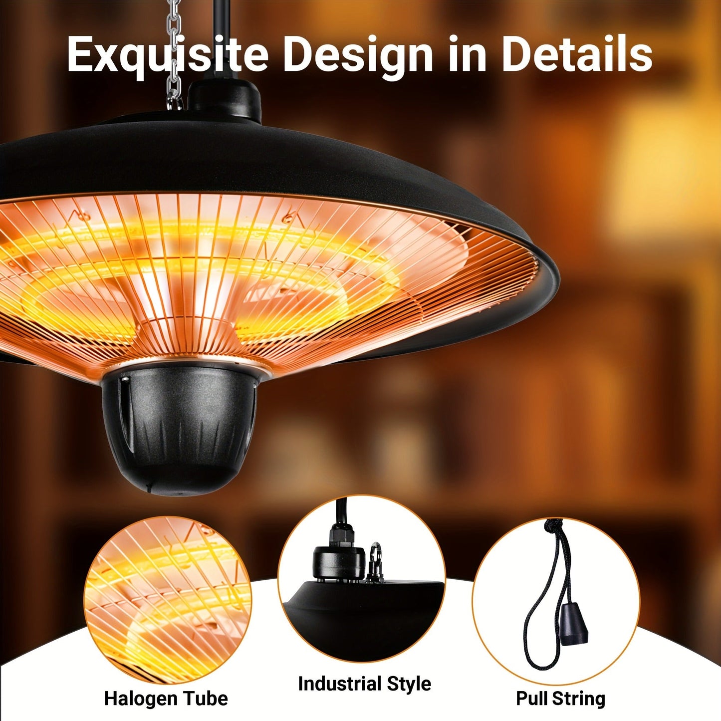 Infrared Patio Heater 1500W Ceiling Mount Electric Outdoor Heater with 3 Heat Settings 600W/900W/1500W, Hammer Tone Bronze Finish, Wall or Ceiling Mounted for Porch, Garage, Balcony & Pergola
