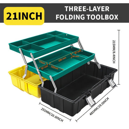 Portable Toolbox Organizer with Tray & Dividers – 17/21 Inch reinforced 3-Layer Folding Tool Storage Box for Home, Garage & Workshop
