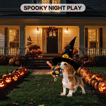 Dog Toy Halloween Pumpkin-Ghost Football with Pump, Strap and 6 or 7.28-Inch Size Options for Dogs