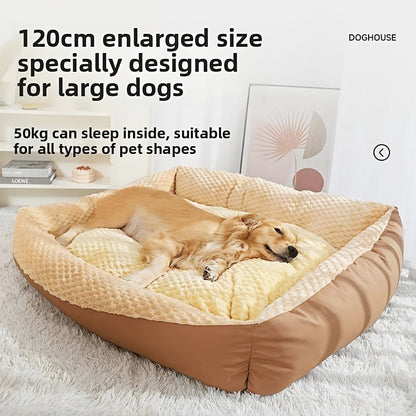 Blue-Gray Dog Bed Couch with Raised Back and Side Bolsters in Four Sizes, Plus One Random Cat Teaser