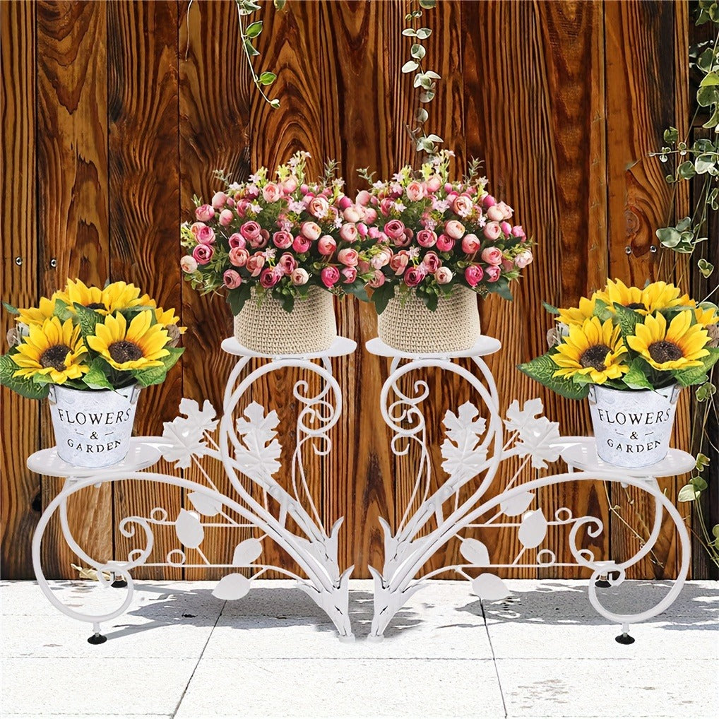 Two-Piece Half-Heart Metal Plant Stand Set with Four-Tier Pot Display for Garden, Patio or Home