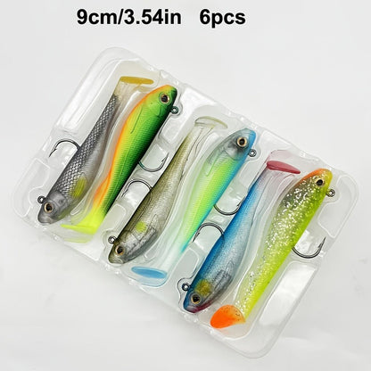 Fishing Lure Set 6-Piece Pre-Rigged Paddle-Tail Soft Swimbaits with Jig Hooks in 2.75 or 3.54-Inch Sizes
