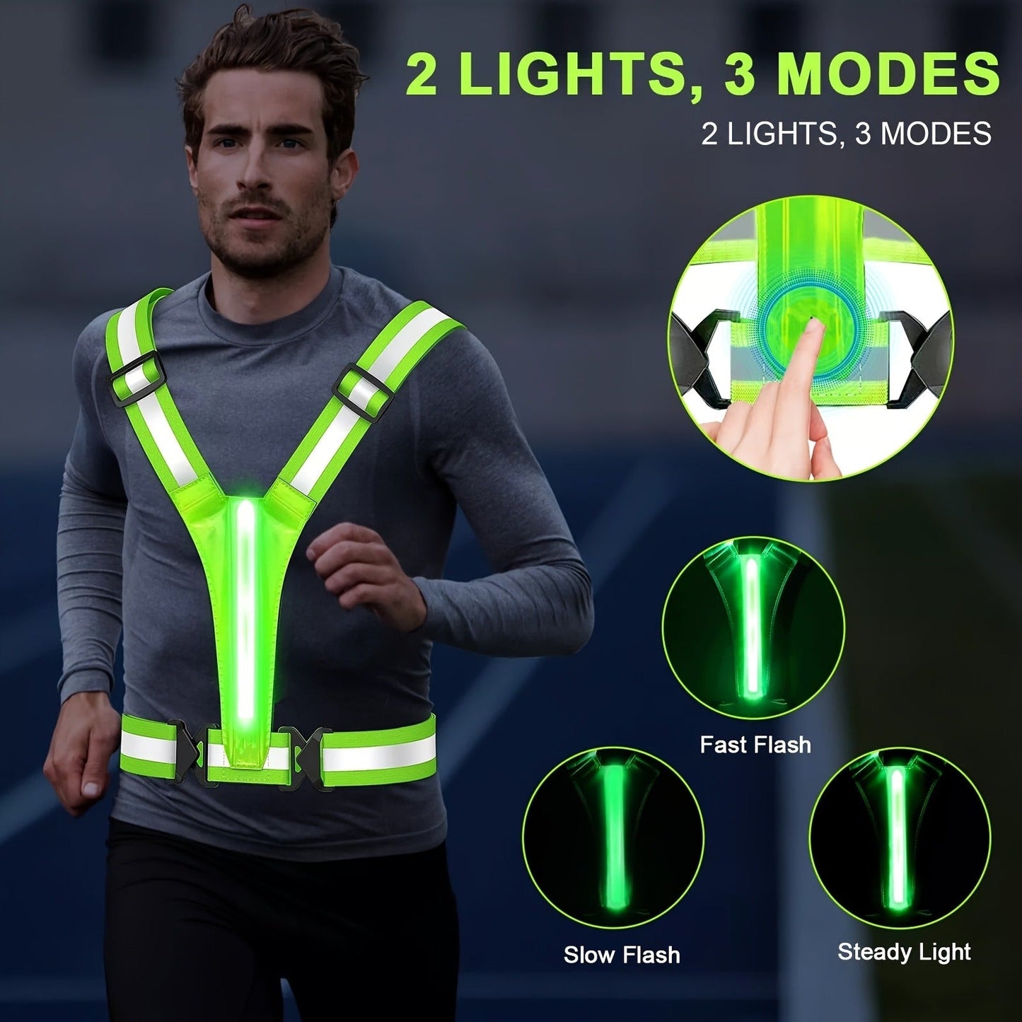 Reflective Running Vest with 3 LED Lighting Modes – High Visibility Safety Vest for Night Running, Walking & Cycling, Adjustable Fit for Men & Women, Lightweight & Breathable