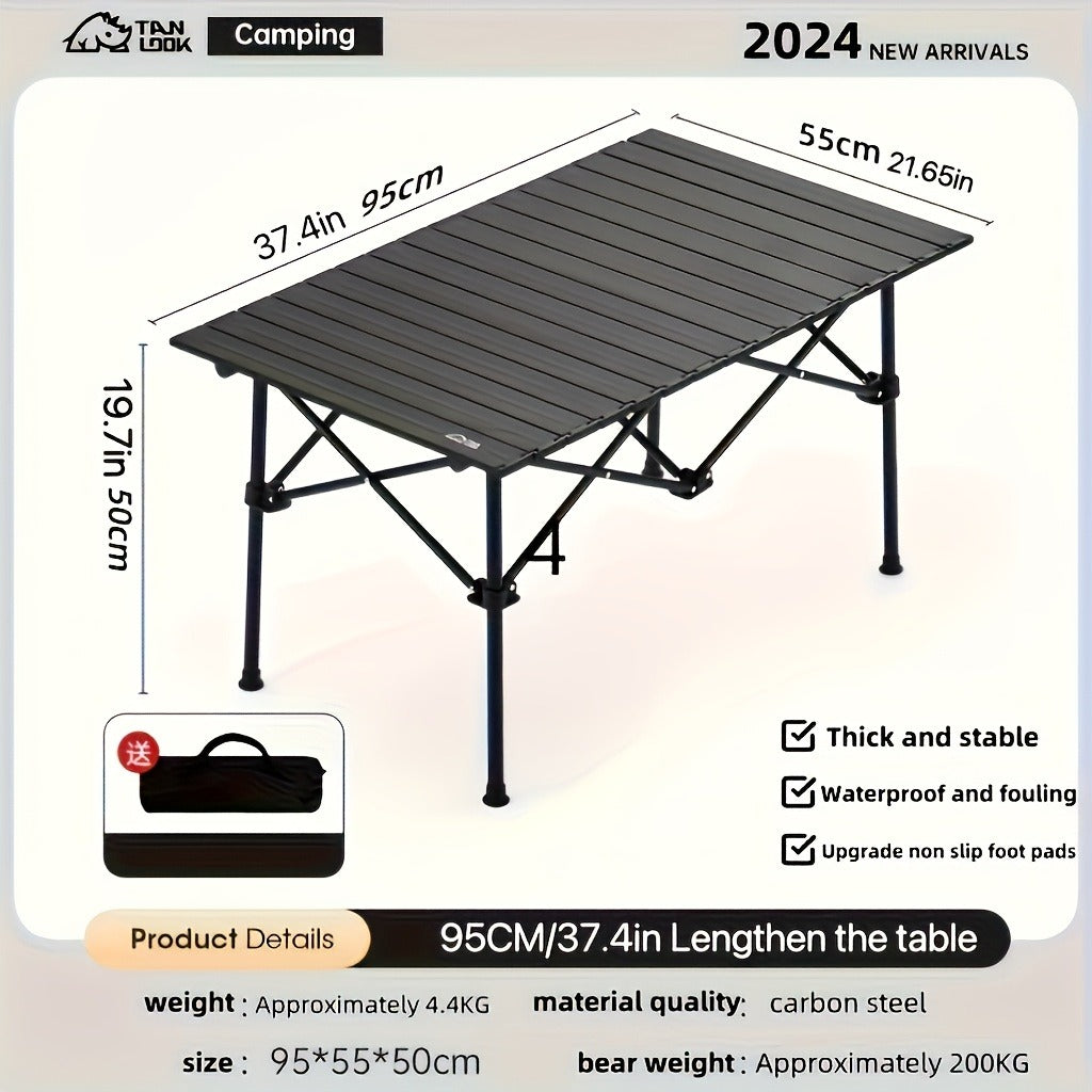 Folding Camping Table in Black with Displayed 37.4 x 21.65 x 19.69-Inch Size, Slatted Top and Carry Bag