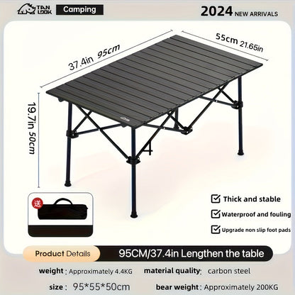 Folding Camping Table in Black with Displayed 37.4 x 21.65 x 19.69-Inch Size, Slatted Top and Carry Bag