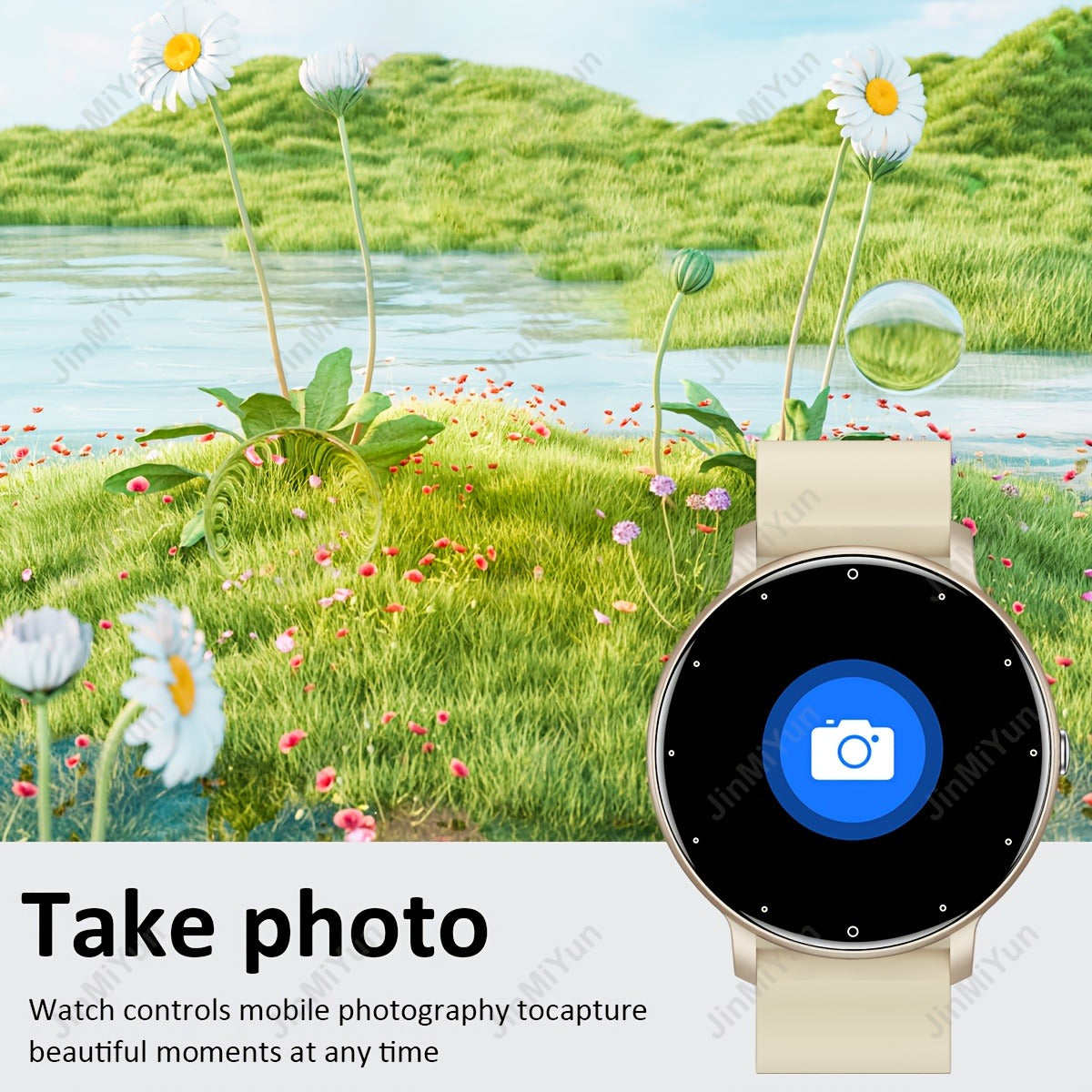 Smart Watch 1.5-Inch Round Display with Wireless Calling, Custom Faces and Black Silicone Band