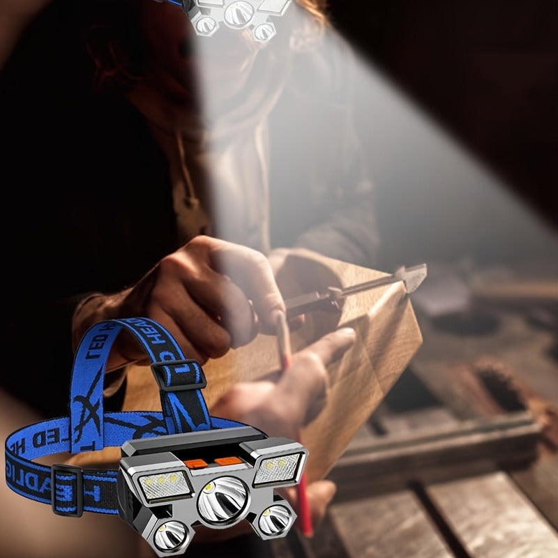 Two-Pack Rechargeable Headlamps with Five LEDs, Four Modes, 90° Tilt, IP44 Marking and Two USB Cables