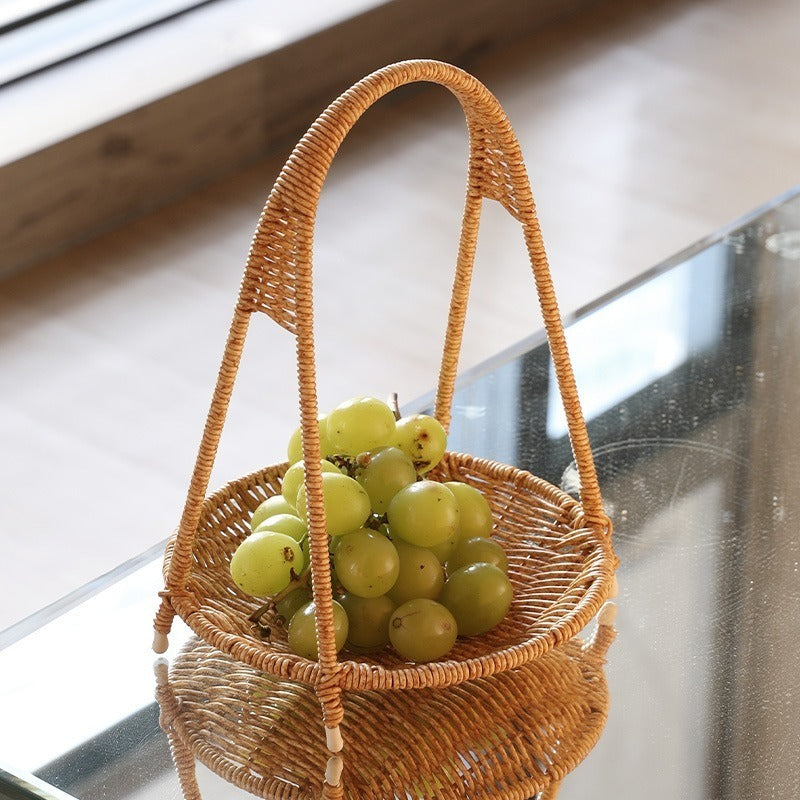 Tiered Serving Tray Rattan Style Round Multi-Layer Fruit Snack Display Stand for Parties Weddings Buffets Nuts Desserts Space-Saving Elegant