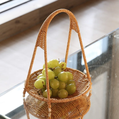 Tiered Serving Tray Rattan Style Round Multi-Layer Fruit Snack Display Stand for Parties Weddings Buffets Nuts Desserts Space-Saving Elegant