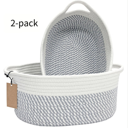 Woven Gift Basket with Handles Cotton Rope Storage Basket for Shelves Room Decor Cat Dog Toys Organizer Bin 2/4 Pack