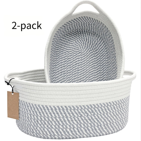 Cotton Rope Storage Baskets with Handles in 2- or 4-Pack Oval Color Options for Shelves and Rooms