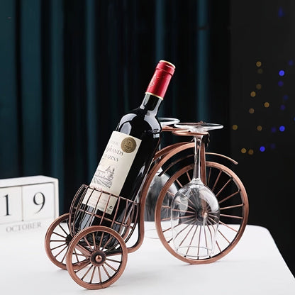 Wine Rack Bicycle Shaped - Holds 1 Bottle & 2 Glasses, Vintage Iron Bike Wine Holder for Home Decor, Tabletop Display, Parties & Gifts, Polished Finish