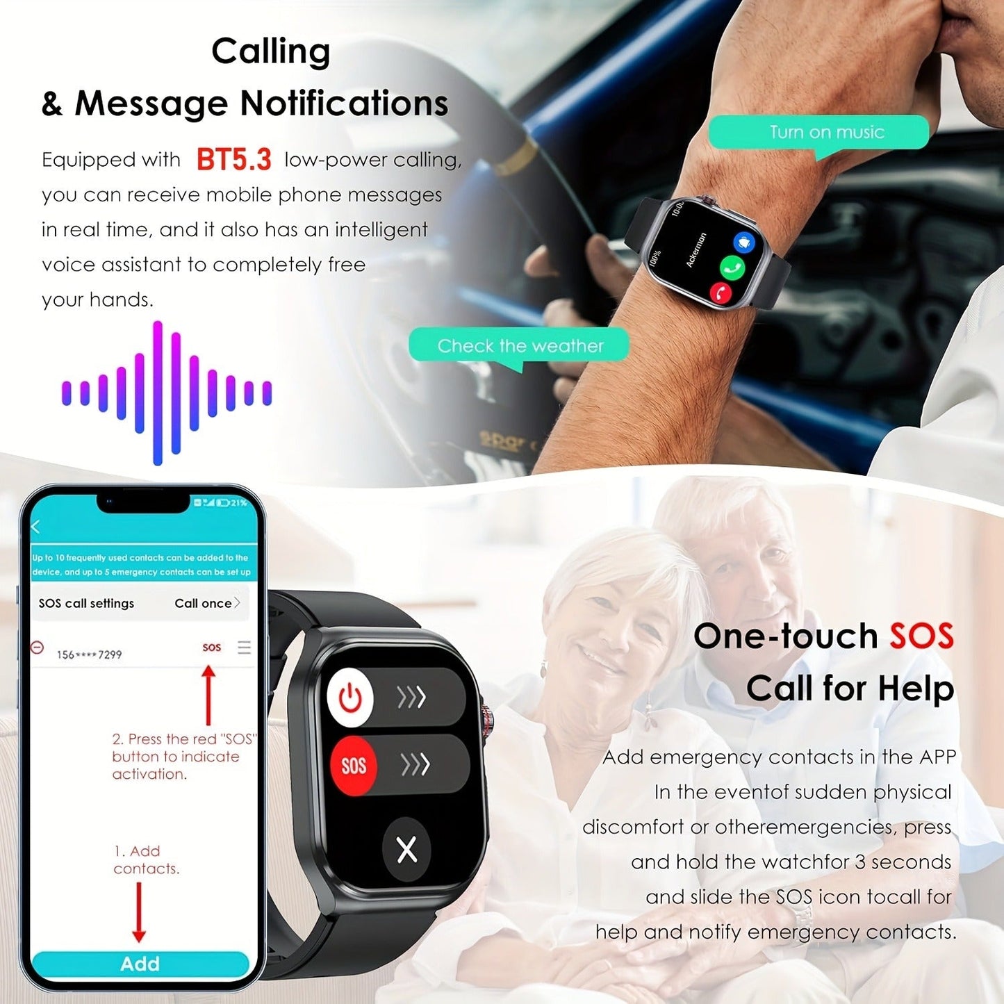 AMOLED Smartwatch 2.04" Display, Bluetooth 5.3 Calling, NFC, 530mAh Battery, Multi-Sport Modes, Voice Assistant, SOS, Menstrual & Weather Forecast, Magnetic Charging, Compatible with iOS & Android, Unisex Gift for Men & Women