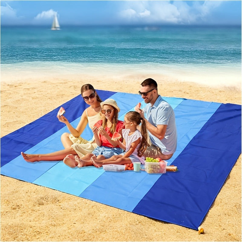 Gradient Beach Mat with Purple-to-Blue Design, Corner Loops, Drawstring Pouch, Stakes and 1- or 2-Piece Packs
