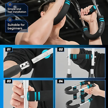 Arm Strength Trainer U-Shaped Spring Resistance Bar – Portable Home Gym Chest Expander & Forearm Strengthener with 2-Level Adjustable Resistance Bands, Detachable Design & Comfortable Grip | 3 Colors