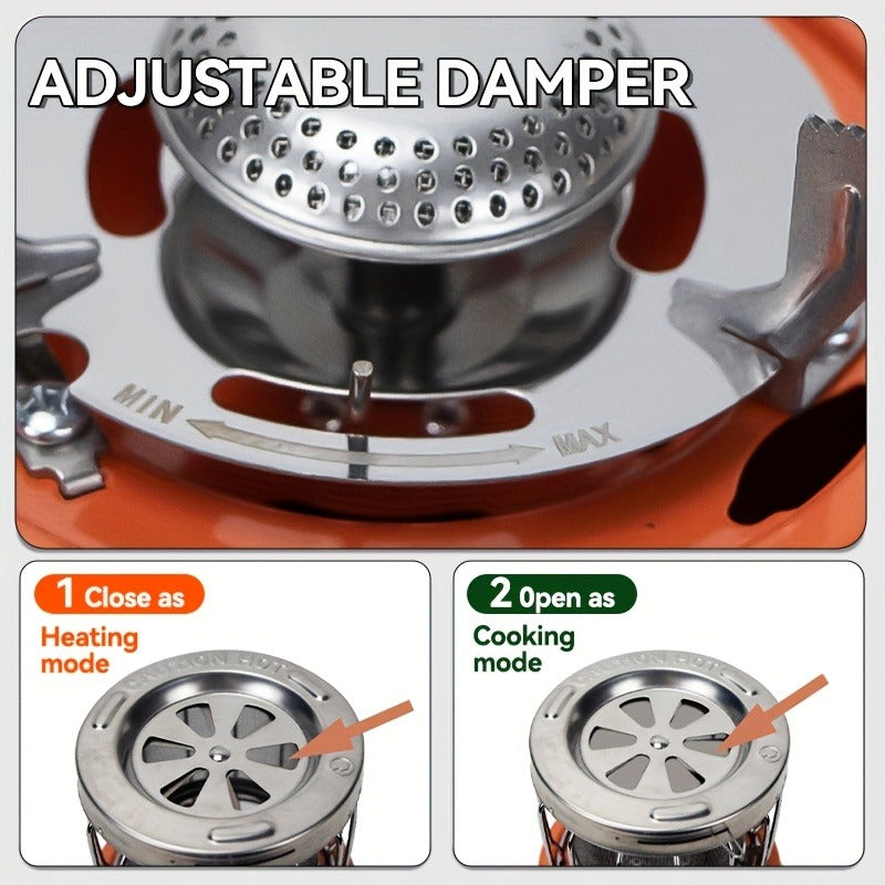 Portable Propane Camping Heater Stove 2-in-1 with Temperature Control, Compact Outdoor Cooking & Heating Unit, BPA-Free Metal