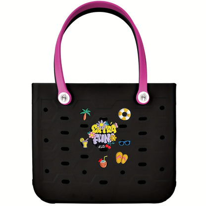 EVA Beach Bag for Women with Drainage Holes Waterproof Tote Bag Summer Outdoor Camping Shopping Travel Bag with Cute Decorations Multiple Colors S M L