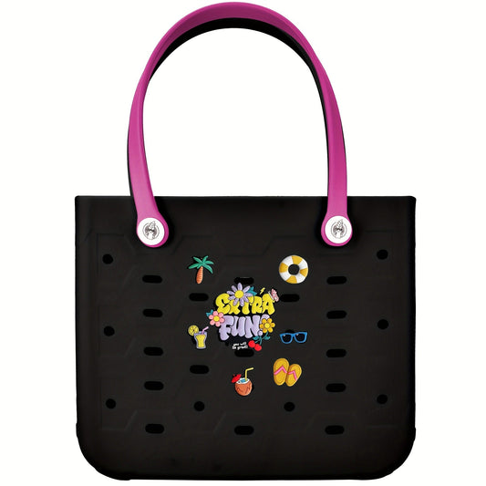 EVA Beach Bag for Women with Drainage Holes Waterproof Tote Bag Summer Outdoor Camping Shopping Travel Bag with Cute Decorations Multiple Colors S M L
