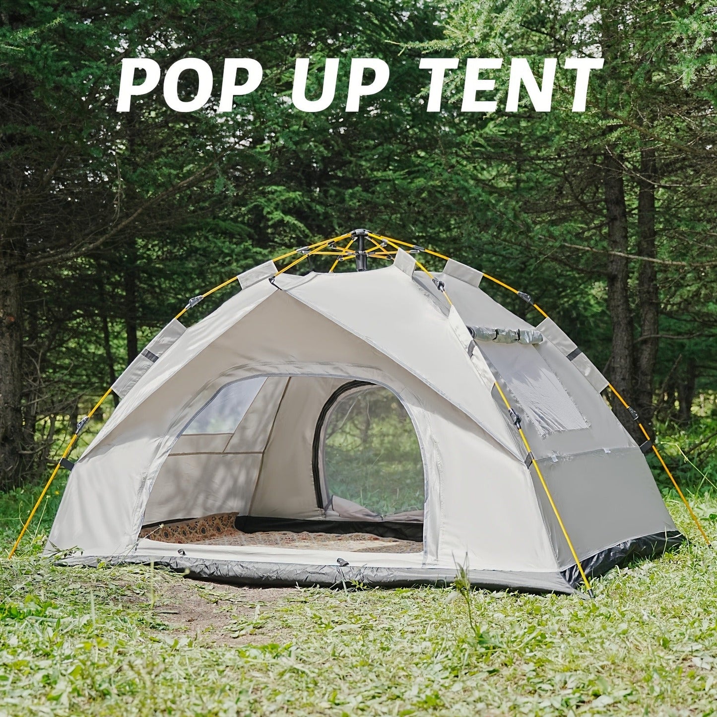 Camping Tent Pop-Up with Dual Doors, Optional Mesh Windows and 1-3 or 3-4 Person Source Options