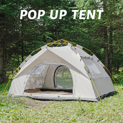 Camping Tent Pop-Up with Dual Doors, Optional Mesh Windows and 1-3 or 3-4 Person Source Options