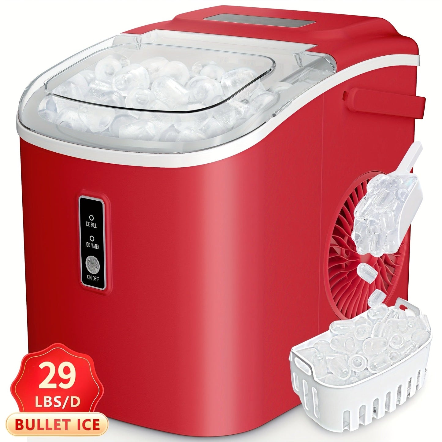 Countertop Bullet Ice Maker with 26-29 lb Daily Labels, 8 Cubes per 6 Minutes and Three Colors