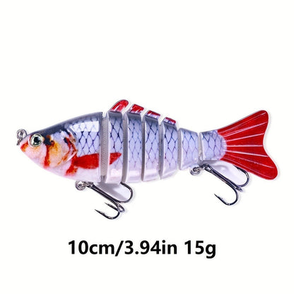 Fishing Lure Set 15-Piece Multi-Jointed Swimbaits with Segmented Bodies, Two Treble Hooks and Fifteen Fish Patterns