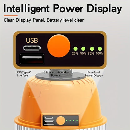 Rechargeable LED Camping Lantern with Power Bank USB Outdoor Hanging Tent Light Built-in Battery Emergency Lamp for Camping BBQ Hiking Patio Backpacking Portable Camp Light Orange