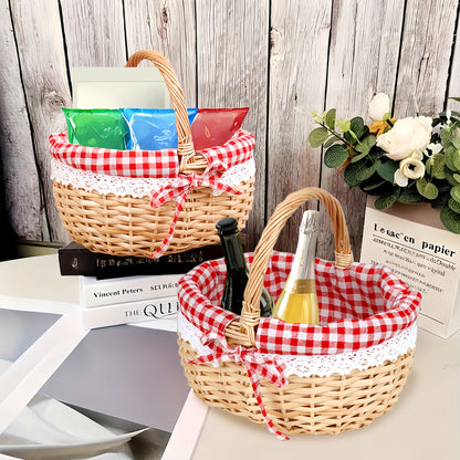 Picnic Basket Wicker | Retro Handheld Basket Camping Photo Gift Party