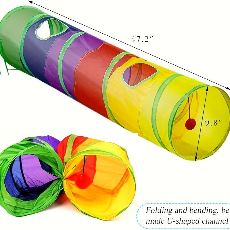 Cat Toy Rainbow Tunnel in S-Shaped or Three-Way Layouts with Peek Holes, Ball and One or Two-Pack Options