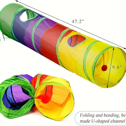 Cat Toy Rainbow Tunnel in S-Shaped or Three-Way Layouts with Peek Holes, Ball and One or Two-Pack Options
