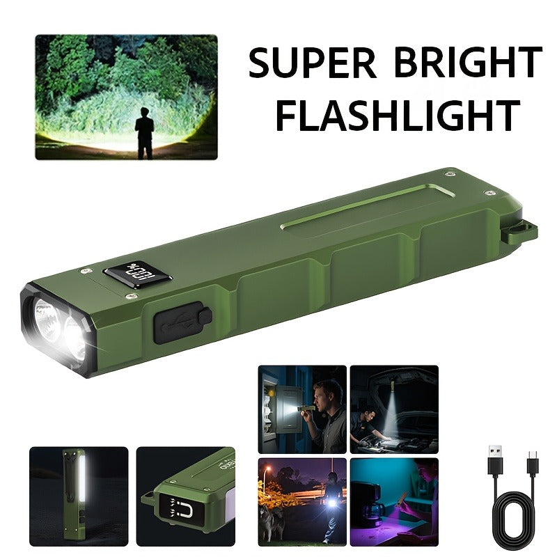 Flashlight Magnetic Aluminum EDC Light with Nine Modes, UV and COB Side Lights, 1500mAh Battery and Display